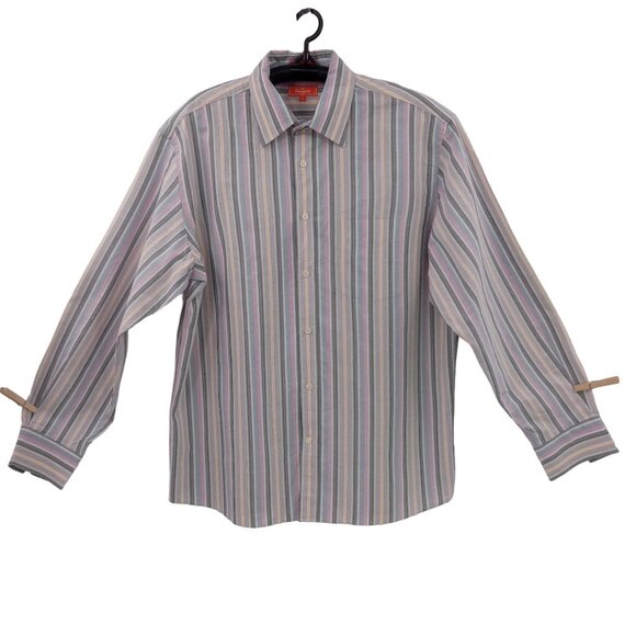 Faconnable Mens Striped Shirt Size L Large Pastel Button Front Pocket Preppy - Picture 2 of 13